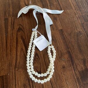 J CREW CREWCUTS NECKLACE Pearl & Ribbon  • Pretty, Preppy, Elegant • NWT